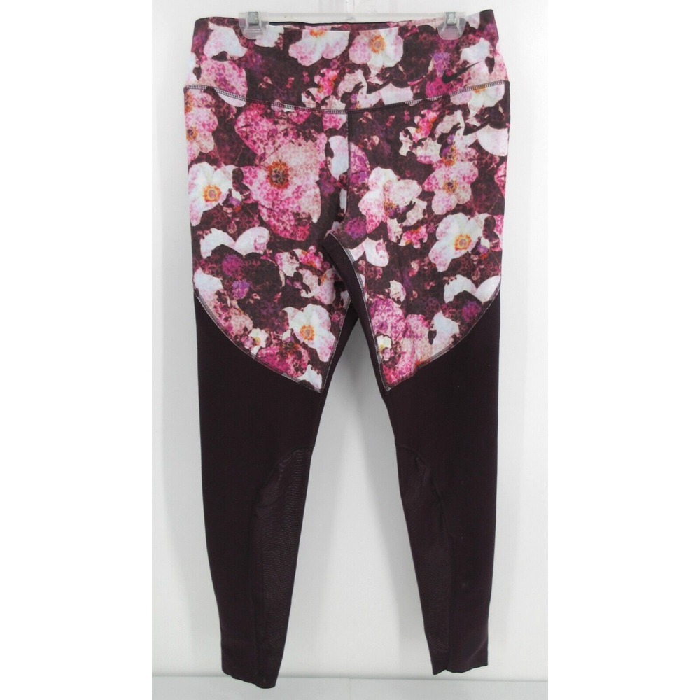 NIKE DRI FIT One Legend Pant Leggings Women's Size XL‎ Wine Color Floral Print